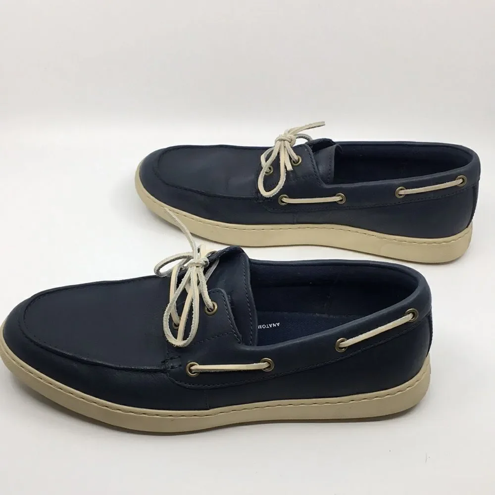 Fitflop LAWRENCE Men's Navy Pebbled Leather Boat Shoes Sz 11